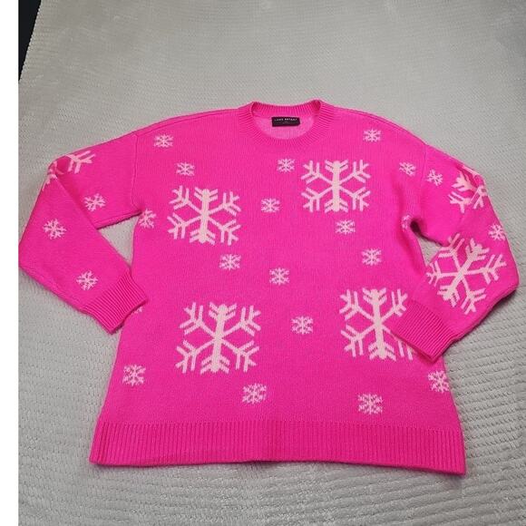 Lane Bryant Sweater Womens 14/16 Hot Pink Snowflake Crew Neck - Picture 1 of 7